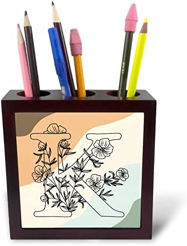 3drose K Monogram Initial Flowers Outline Boho držači za olovku za pozadinu - pločice