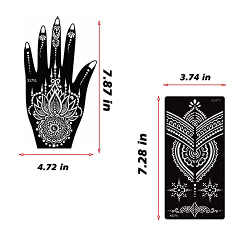 Xmasir 16 listova Privremeni komplet za tetovažu kane, šablone za višekratnu upotrebu za tetoviranje kompleti indijskih Arapskih privremenih šablona za tetoviranje komplet za umjetnost ruku tijela
