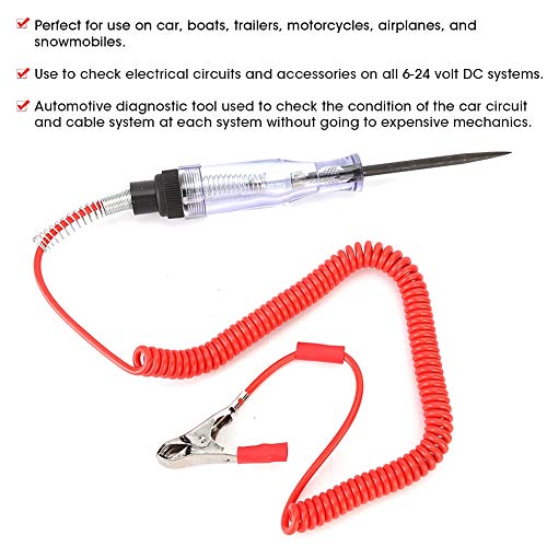 Tester kruga Automobilski, 6V-12V-24V Test olovka Profesionalni krug sa indikatorskom lampicom, produženim proljetnim testnim vodima,