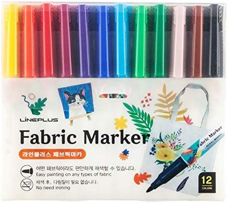LINEPLUS Marker za tkanine Set od 12 boja [ Trajni Marker za tkaninu, 0,3 mm, pero od metka, nema potrebe za peglanjem ]