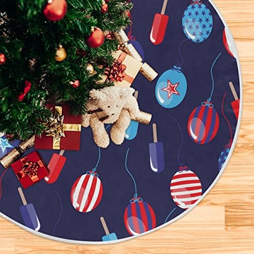 4. jula Patriotsko dekoracija suknje, sitni suknji za božićno drvce 35.4 inča sa 4. jula sa balonima i sladoledom na mornarskoj plavoj