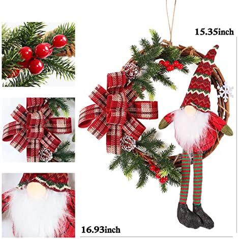QI Čvrsti jednostavni božićni vijenac ukrasi za božićne vijence za ulazne vrata, a gnome za unutarnji i vanjski kućni božićni ukras