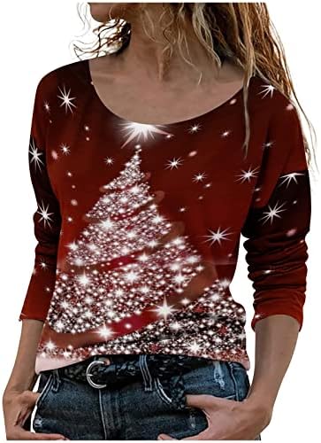 Slatki pad vrhovi za žene O-izrez Božićne košulje sa modernim ukupnim dugim božićnim džemperima za žene