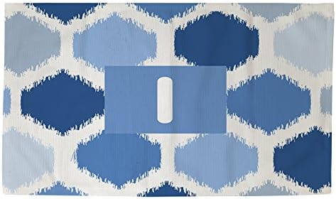 Ručni drvoprerađivači & Tkači Dobby tepih, 4 po 6 metara, monogramom pismo I, plava Batik