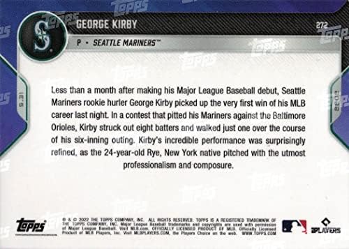 2022 TOPPS sada Baseball # 272 George Kirby Rookie Card Mariners - 1. službena rookie kartica