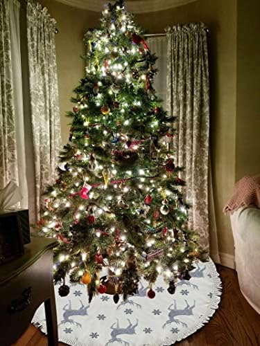 Xollar 48 inčni suknje velike božićne suknje Mat akvarel srebrne jelene pahulje, Xmas Dekoracije stabla za zimsku zabavu za odmor Nova godina sa tasselima