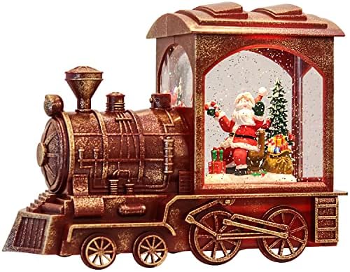 Eldnacele Singing Božićni voz Snježni globus sa muzikom i tajmerom, baterijski baterijski baterijski lampion za božićni stol ukras