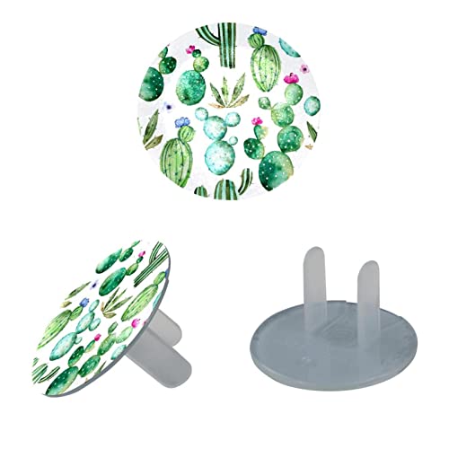 Outlet utikači 24 pakovanja, akvarelne kaktusne biljke i ljubičaste cvijeće Uzorak zaštitnik plug, 2-cjelo okrugli plastični utikači