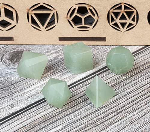 Crocon Green Jade 5pcs Platonski čvrsti sastojci Crystal Geometry Set, platonski čvrstini sveti geometrijski kamenje za meditaciju Reiki Balansiranje ljekovitih čakra Kamena čišćenje duhovne sreće
