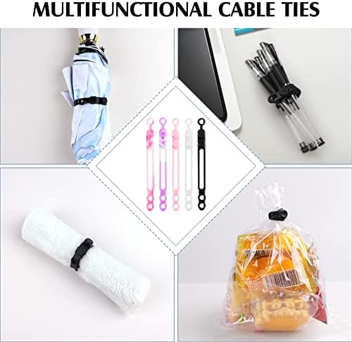 Silikonske kablovske veze, za višekratnu elastičnu kabelsko upravljanje kablovskim kaiševima za pričvršćivanje i paket kabel za slušalice, USB punjač, ​​ožičeva za putovanja, auto, kuće, ured, kuhinja