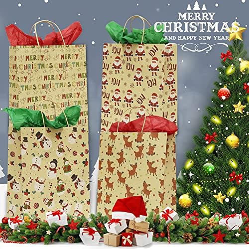8kom Božić velike Kraft poklon Vreće12x10 x5.5 inča sa ručkom i papirnati papir Božić Holiday papir poklon torbe Božić Goodie torbe