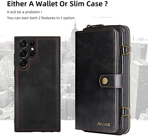 icover Galaxy S22 Ultra torbica za novčanik, 2 u 1 odvojiva magnetna kožna torbica sa 12 utora za kartice, torbica sa lancem preko