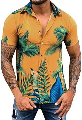 ZDFER muški listovi cvjetni majica s majicom s kratkim rukavima Havajska košulja Summer Casual Odmornica Majica na plaži