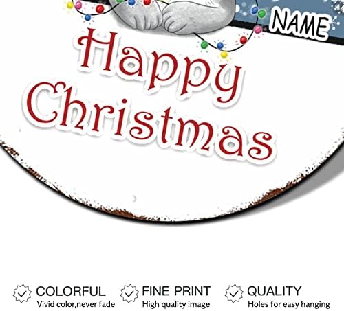 Snjegović božićni vijenac potpisuje po mjeri naziv mačke zimi snežni sceni okrugli metalni limenki znak božićne ukrase vijenac za