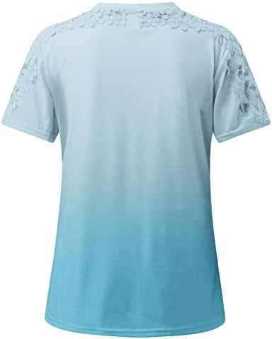 Ženska ljetna majica 2023 Ležerna štamparija Okrugli izrez čipka u šupljim kratkim rukavima za mršavljenje