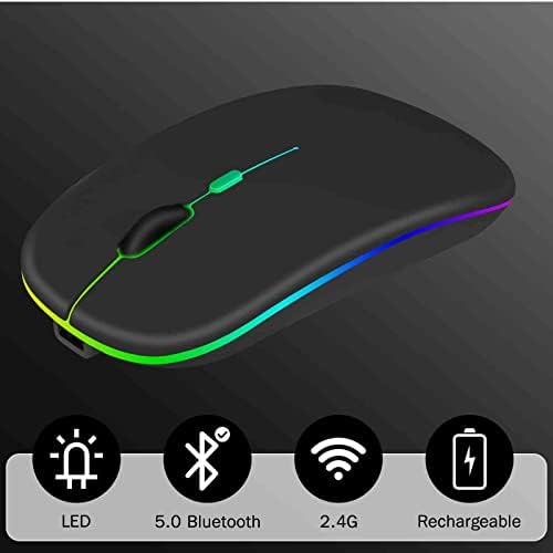 2.4 GHz & Bluetooth miš, punjivi bežični miš za Motorola Moto G40 Fusion Bluetooth bežični miš za Laptop / PC / Mac / računar / Tablet / Android RGB LED Gold
