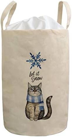Korpa za veš sklopiva Let It Snow zimska mačka vodootporna korpa za veš sa ručkama,vezica sklopiva torba za odeću za vešeraj kupatilo