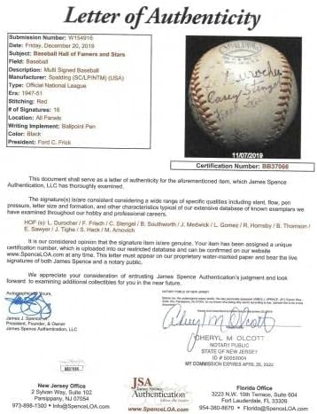 Izvanredna hofera potpisana lopta Rogers Hornsby Joe Medwick Billy Souththorth JSA - autogramirani bejzbol