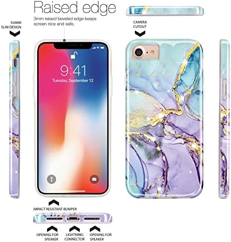 Jiaxiufen iPhone SE 2022, iPhone SE 2020 futrola, zlatna sjaj sjaja mramora Desgin Slim udarca fleksibilna futrola za telefon za iPhone 6 / 6s / 7/8 / SE 2020 2022 ljubičasta plava