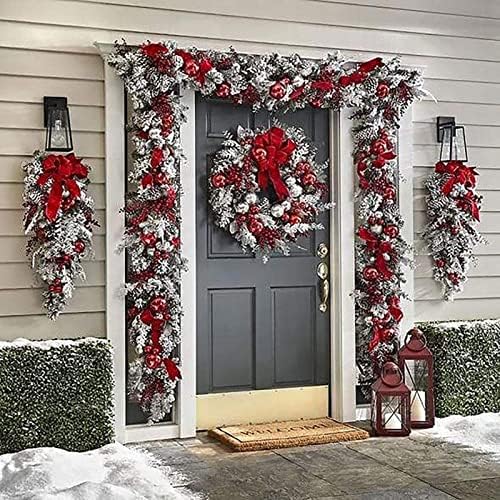 Braitonski božićni vijenci ukras za ulazna vrata, zid viseći božićni snježni kuglica Crveni bobica Pine Cone Garland ornament za Xmas party u zatvorenom i na otvorenom Kućni dekor, crvena, 6 kom set