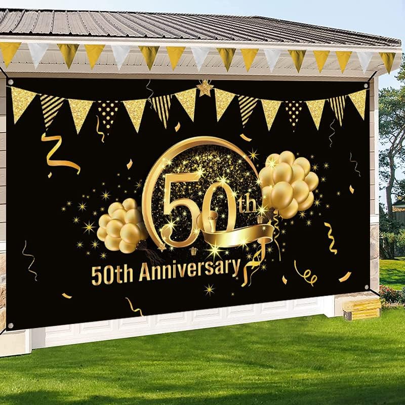 Dekoracije za 50. godišnjicu baner za zabavu, izuzetno velika tkanina Poster sa znakom od crnog zlata za pozadinu za 50. godišnjicu