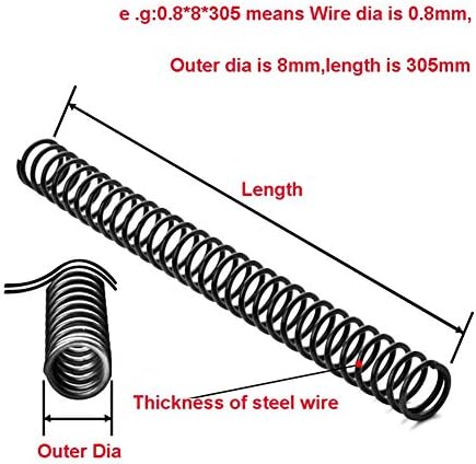 Zamijenite rezervnu oprugu opruga čelična tlačna opruga Y-Type Kompresijska opružna žica dia 0,3 / 0,4 / 0,5 mm vanjski dija 3-6 mm Dužina 305mm 1pcs