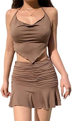Meiweileya Žene Ruched rufffle suknja Čvrsta rastezana seksi mini suknja za djevojčice