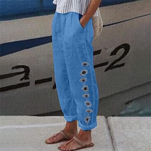 Chgbmok ženske vrećaste posteljine sa džepovima elastične harem hlače s visokim strukom ljeto casual široke noge joggers pantalone