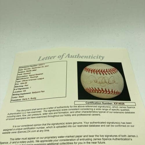 1996 Derek Jeter Rookie potpisao je bejzbol američke lige sa JSA COA - autogramiranim bejzbolama