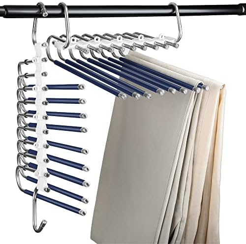 Imphom Hlače vješalice uštedu prostora 2 pakovanje multi funkcionalnih hlača stalak od nehrđajućeg čelika Hlače čarobne hlače vješalice