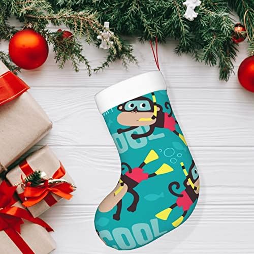 Austenstern Božićne čarape Monkey Ronjenje Uživajte u budniku dvostrano kamin viseći čarape