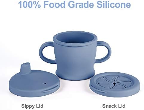 haakaa silikonska šolja za SIP-N-Snack, Toddlers Sippy šolja & posuda za užinu 2-u-1, BPA besplatna silikonska šolja za hranu za bebu 6 mjeseci+, 8 oz