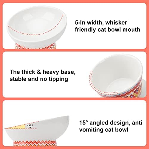 Yauyik CAT BOWL - Mala uzdignuta zdjelica za mačku - Keramička povišena posuda za mačke za vodu i hranu, 15 ° nagibna štiti kralježnica,