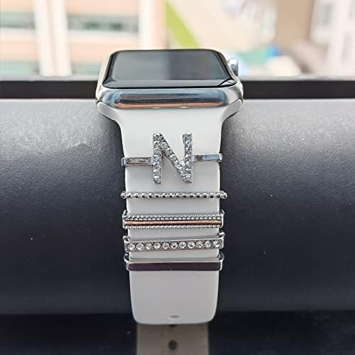 5pcs čari za Apple Watch Band 41mm 45mm 40mm 44mm Žene, Diamond + Metal Nakit ukrasne petlje za iWatch seriju 8 7 6 5 4 3 SE, Galaxy