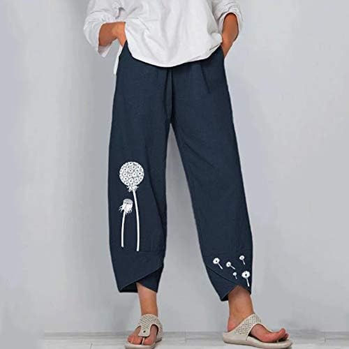 Ležerne ljetne pamučne lanene pantalone za žene labave pantalone sa širokim nogama pantalone sa visokim strukom na plaži sa džepovima udobne pantalone