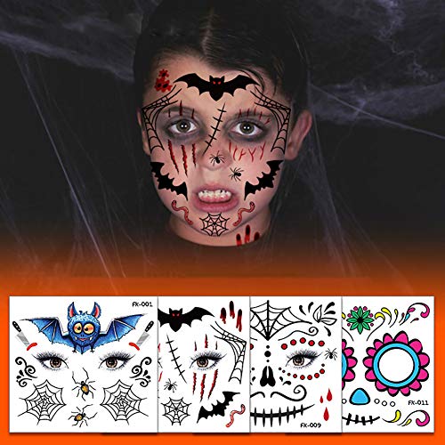 Halloween Kids Privremeno lice Tattoo 12 Pakov Dan mrtvih pašnica špenske lubanje Spider web Ghost maska ​​za stotože naljepnice za