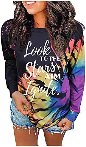 Žene Slatka Casual Bluza Reverse Rainbow Tie-Dye Pulover Tops Modni Sternum Print Kratki Uvijeni Labavi Duksevi