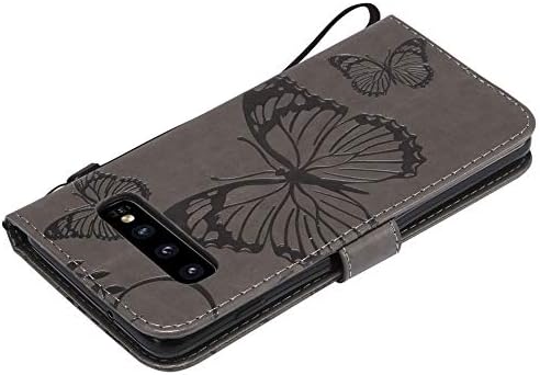 Meikonst futrola za Galaxy S10, modni Retro 3D leptir reljefni PU kožni novčanik u stilu knjige Flip sa poklopcem držača kartice sa magnetnim postoljem za Samsung Galaxy S10, Kt Grey Butterfly
