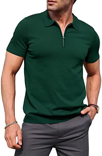 RQP muški patentni polo majica pletene casual četvrt zip majica Vintage kratki rukav košulju na kratkim rukavima Summer Pulover majica