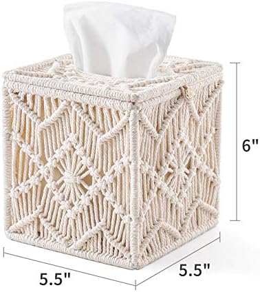 Mkono tkivo kutija Poklopac Boho Decor Square Paper Tyssue Whower sa zrclom perlom MacRame salveta Tkiva Organizator Kućni dekor za