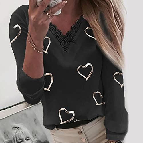 Ženski ljeti 3/4 rukav vrhovi čipke Love Grafičke košulje Ters V izrez labavi fit bluza Moda Tri četvrtine duljine rukav