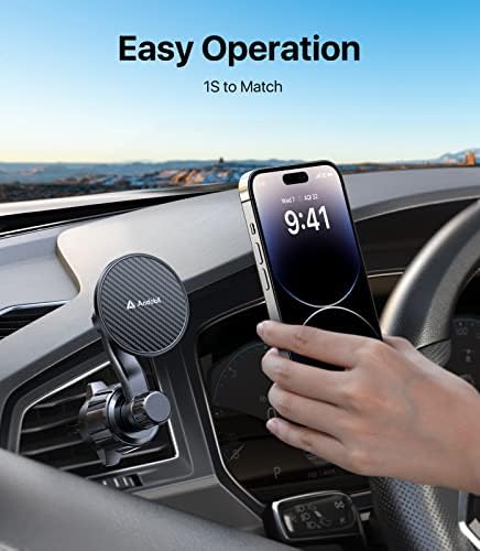 ANDOBIL za MAGSAFE AUTOR AUTO [NIKADA blokira se, uživajte u osvježavajućoj vožnji] Držač magnetskog telefona za automobil, 360 °