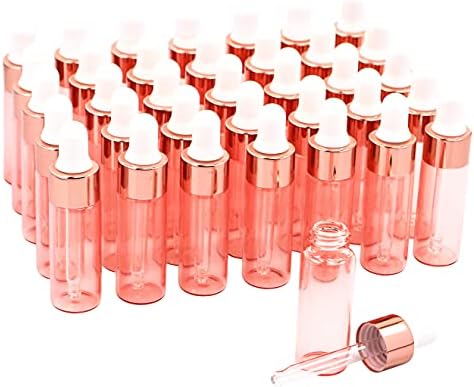 USRommaner 35 pakovanje, 5ml Pink Glass eterično ulje uzorak kapaljke,prazne staklene bočice sa kapaljkom od ružičastog zlata,staklena
