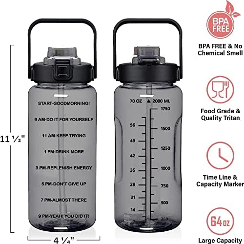 Sport Aspire Hallon boca vode sa slamom i rukavom i kaišem, 64 oz BPA Besplatni vrč izopočateljice s vremenom za piće, vježbanje za