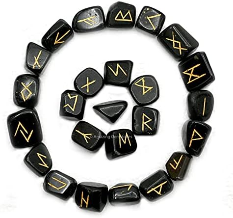 Crni turmalinski kristalni runi set od 25 graviranih runa kamenja sa runes knjiga PDF