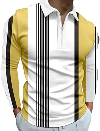 Wocachi patipper polo majice za muške ležerne prilike s dugim rukavima Slim Fit vintage plaid prugasti vježbanje sportskih golf rever tee vrhovi