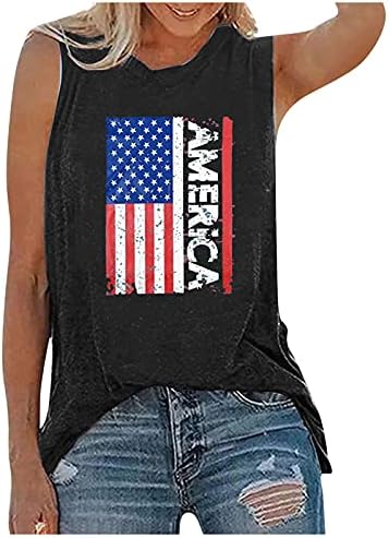 4th of July Shirt Tank Tops for Women Sleeless u Neck Shirts USA Flag Stars Striped Patriotski Atletski Tunic Tshirts