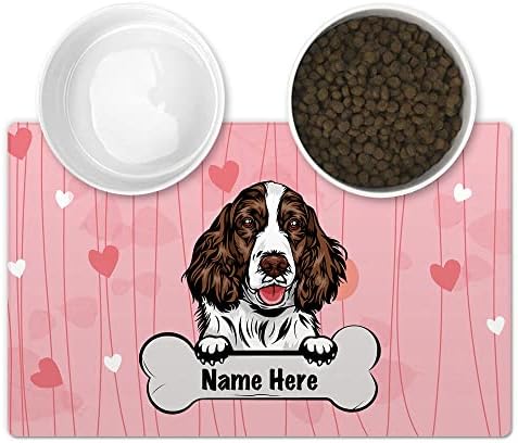 Kafići Personalizirani mat za hranjenje kućnih ljubimaca s smiješnim psom Engleski špringer španijel za pekiranje srca ružičaste pozadine,