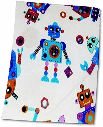 3droza Clovene Childrens Art - Plavi crveni tirkizni roboti na bijelom - ručnici