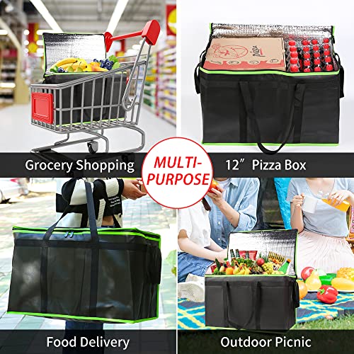 Civjet 2-pakovanje izolirana torba za dostavu hrane s tvrdom dnom, XXX-Velika komercijalna hrana toplija, crno-zelena ivica